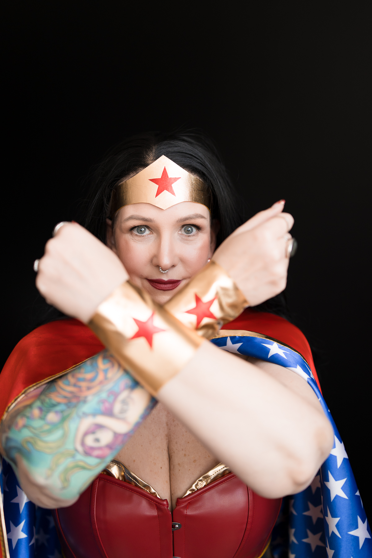 wonder-woman-power-photoshoot-sonoma-county arms crossed as Wonder Woman